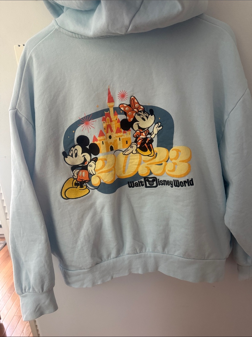 Disney Light Blue Zip-Up Hoodie with Mickey & Minnie Graphic - Picture 8 of 8